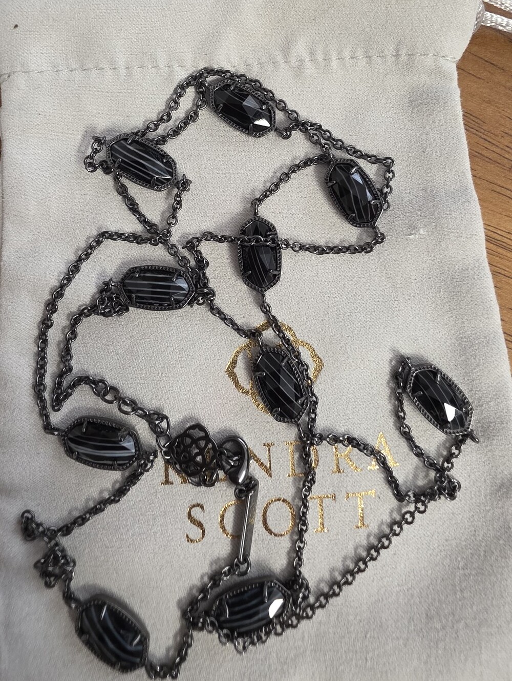 Kendra Scott Gunmetal/Black Banded Agate Kelli Station Necklace